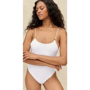 JADE SWIM NWT Hinge One Piece Swimsuit White Medium Minimalist Luxe Bridal $220